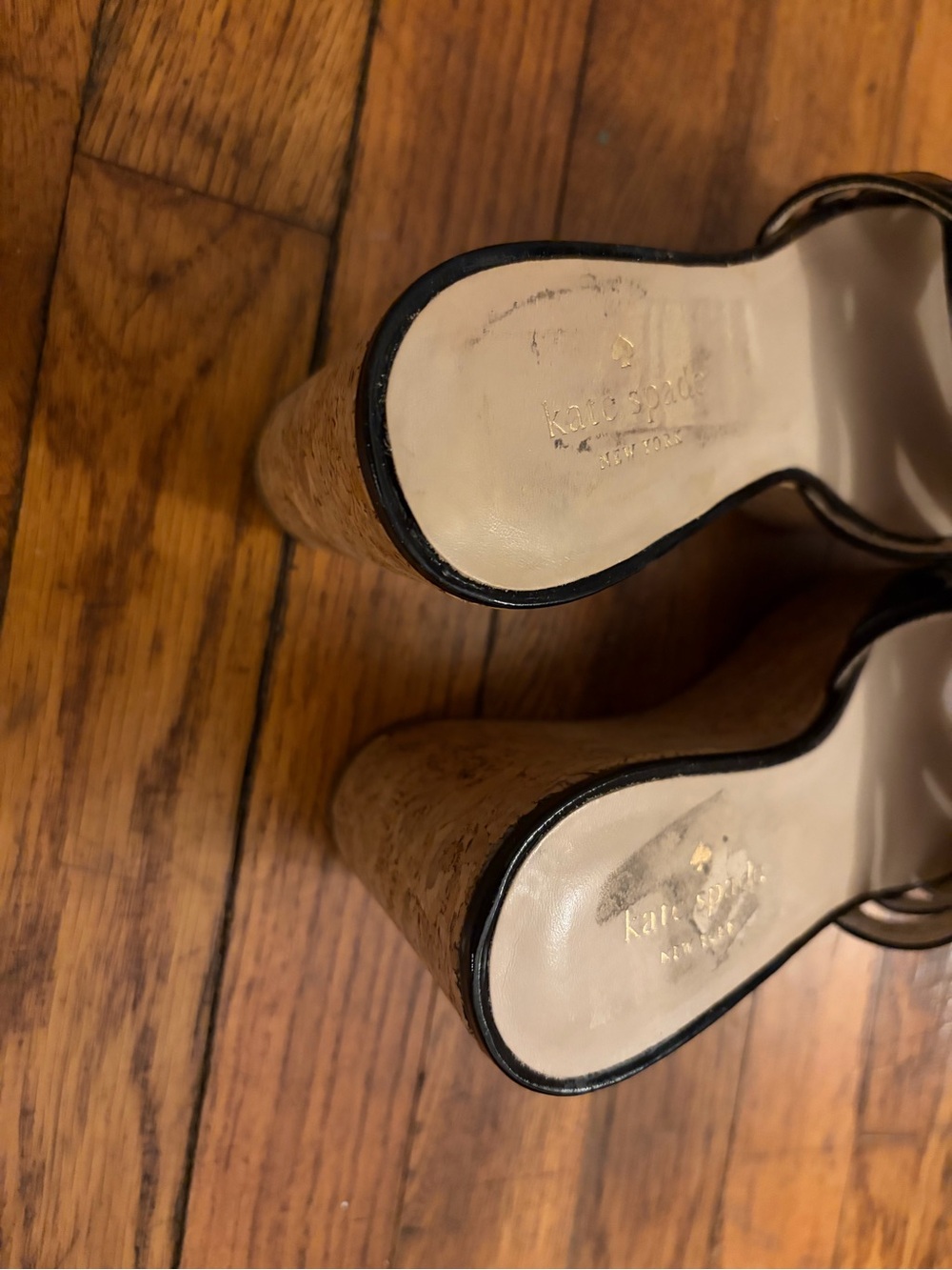 KATE SPADE Women’s Black Patent Cork Wedge slide Sandal 8.5 platform sexy! - Picture 14 of 17